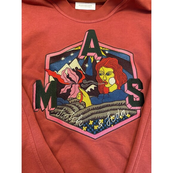 Scotch & Soda Felpa Organic Cotton Embroidered Sweatshirt Red Earth NEW Size M - Picture 3 of 11